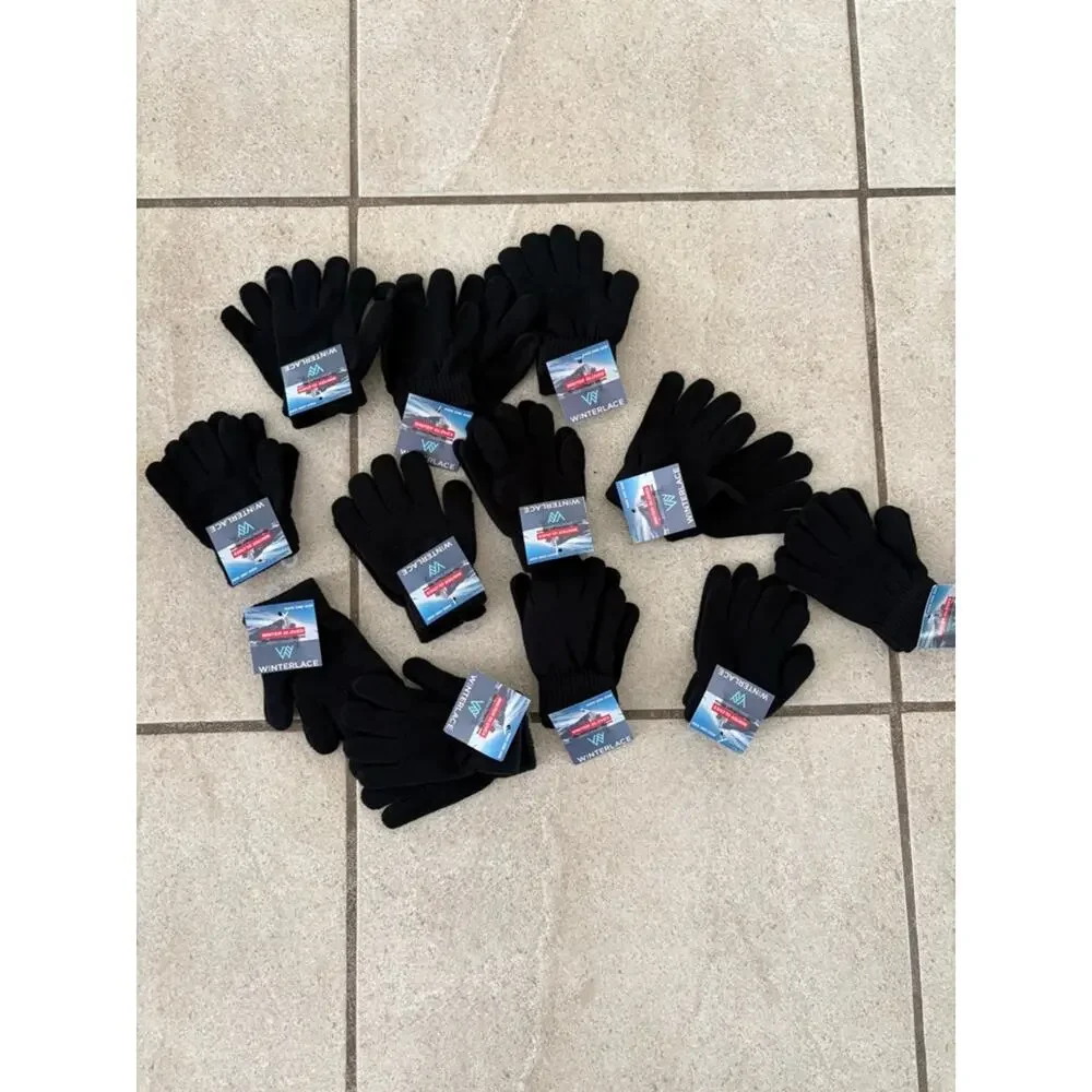 12 Pairs Kids Winter Gloves Black Stretch Magic Gloves One Size Warm